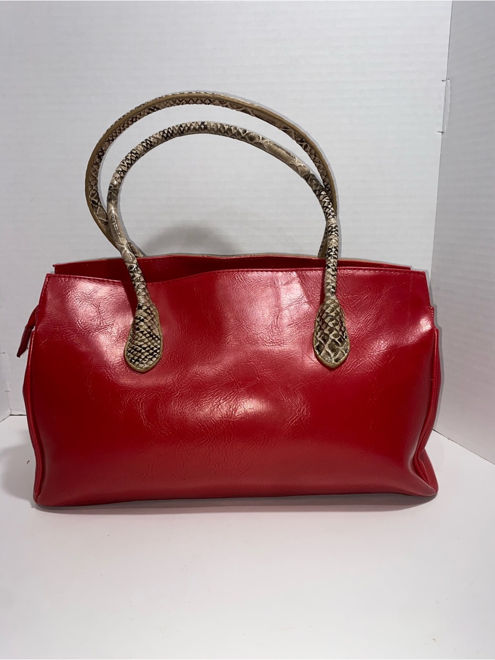 Bolma Red & Snake Print Satchel Handbag - Picture 3 of 8